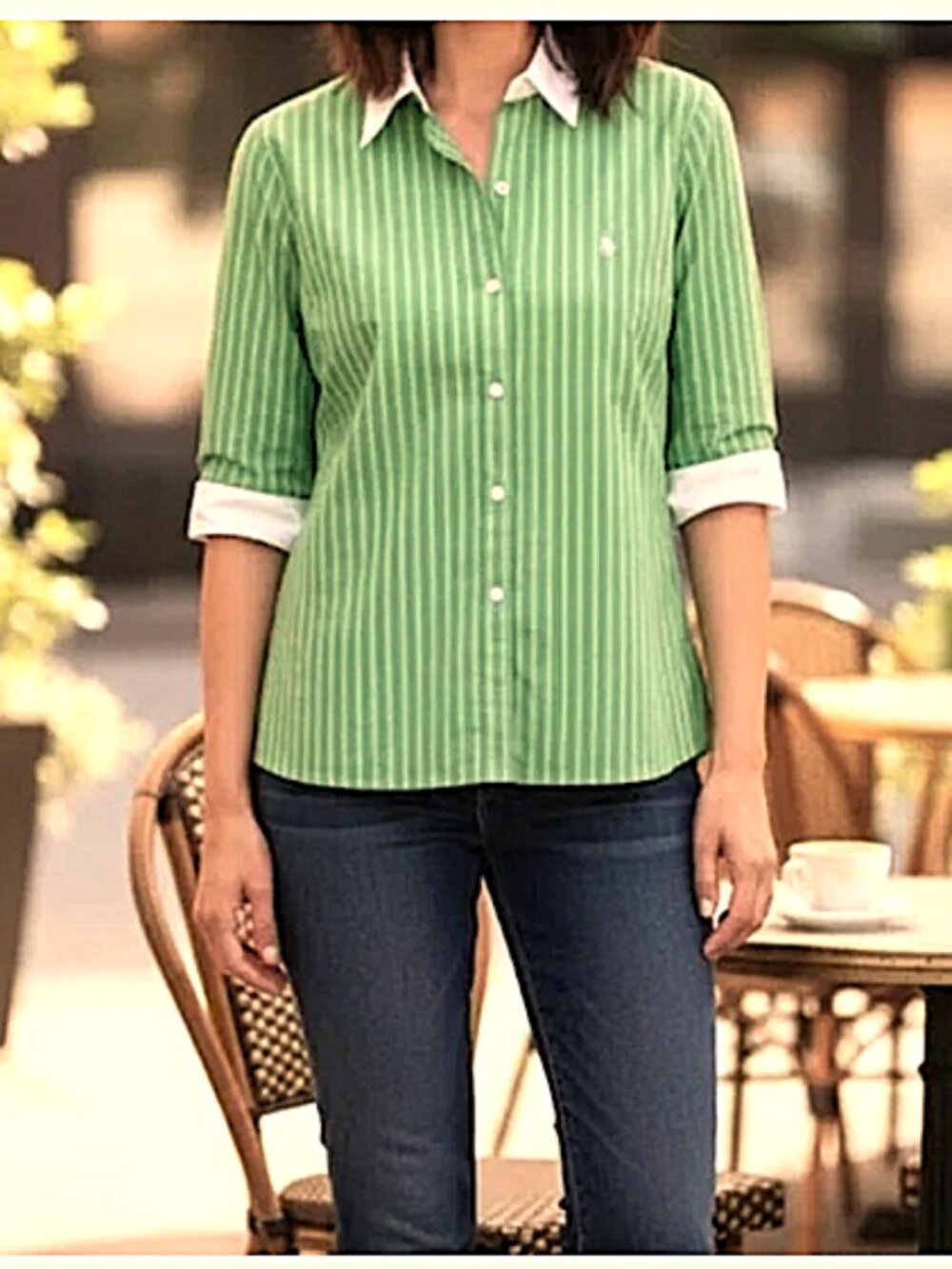 Lauren Ralph Lauren Green White Stripe Logo Blouse size 2X